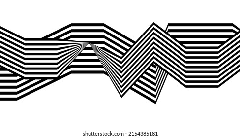 3D Streifen, optische Täuschung. Linientechnik, geometrischer Hintergrund mit Streifen