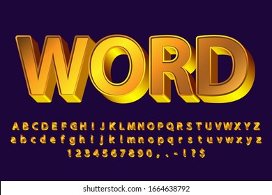 3d strong bold gold realistic style alphabet text font effect