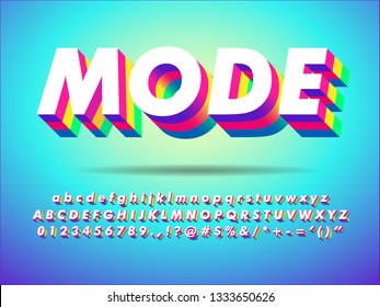 3d strong and sharp font, bright colorful extrude text effect, floating text effect with shadow