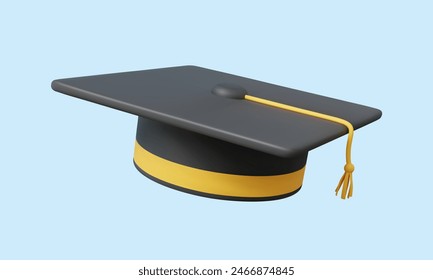 Icono de la gorra de graduación del estudiante concepto de aprendizaje de la educación de posgrado. aislado en el fondo pastel skyblue. escuela secundaria, soltero, Vector Eps 10, ilustración de render 3d, Anuncio de elemento de estilo de dibujos animados