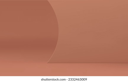 3d studio background exhibition gallery museum minimal interior curved wall realistic vector illustration. Brown showroom geometric panel construction event ceremony three dimensional advertise space