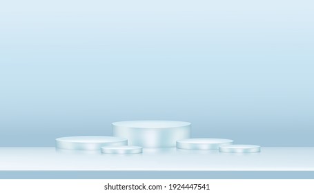 3d studio with composition empty showcase podium for cosmetic or beauty product presentation on blue pastel background,Vector Minimal Luxury design of Mockup stand in geometric shape.