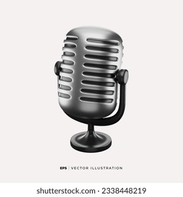 3D Studio realistic microphone and scene audio equipment, vintage and modern metallic microphones isolated on white. Metal object record blog design vector.