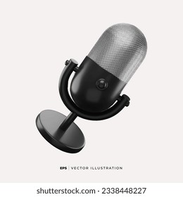 3D Studio realistic microphone and scene audio equipment, vintage and modern metallic microphones isolated on white. Metal object record blog design vector.