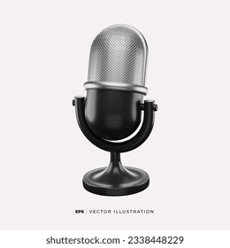 3D Studio realistic microphone and scene audio equipment, vintage and modern metallic microphones isolated on white. Metal object record blog design vector.