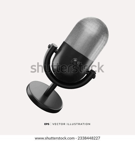 3D Studio realistic microphone and scene audio equipment, vintage and modern metallic microphones isolated on white. Metal object record blog design vector.