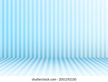 3D studio room abstract vertical lines striped candy blue perspective floor and background. Vector illustration