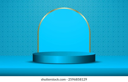 3D studio room background with podium. Empty space for selling products on the website. Podium stage. Illustration.