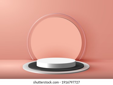 3D studio room empty product stand, platform, podium for the presentation. Scene to show cosmetic showcase, shopfront, display case. Geometric shapes minimal design. Vector illustration