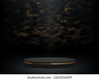 3D-Studio-Zimmer mit Podium und Golden Glitter. EPS10-Vektorgrafik