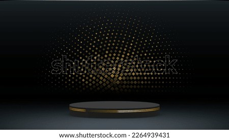 3D Studio Room With Pedestal Podium And Golden Glitter. EPS10 Vector