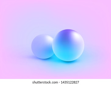3D Studio Scene, Duotone Fluorescent Spheres, Realistic Display Circle Shape Form with Shadow, Conceptual Trendy Color Style, Creative 2D Visualization of 3d Graphic, Eps10 Vector Illustration - Vecto