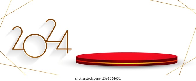 3d style 2024 new year eve banner with empty podium platform vector
