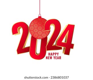 3d style 2024 new year eve background with hanging bauble vector