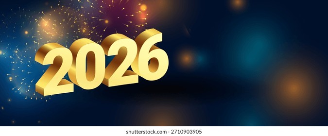 Anuncio de fuegos artificiales con letras de estilo 3D 2026 para el Vector festivo de año nuevo