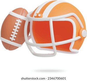 3D style American Football, sport equipment illustration, vector isolated.