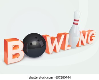 3d style bowling word design template. Bowling ball and skittle 3d concept of bowling club