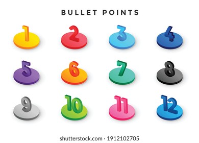 3d style bullet points numbers from one to twelve