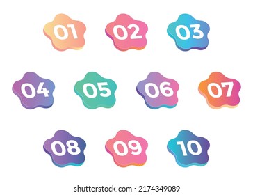 3D style bullet points numbers from one to ten illustration