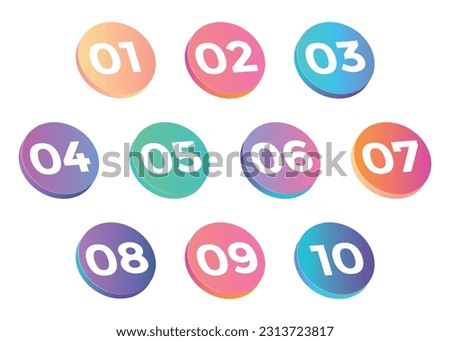 3D style bullet points numbers from one to ten illustration.