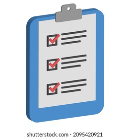 3D style checklist drawing, simple icon on white background.