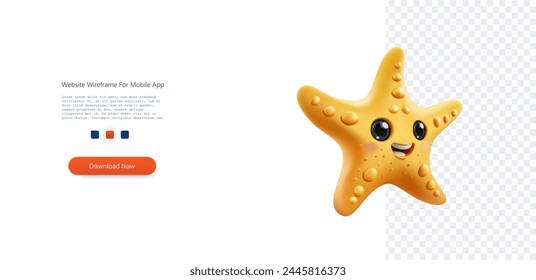 3d style Cheerful Cartoon Starfish with Expressive Eyes Isolated on White. Bright and friendly cartoon starfish character with big, sparkling eyes and a charming smile, perfect for childrens. Vector