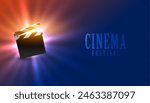 3d style clapper board with light effect for cinema background vector 