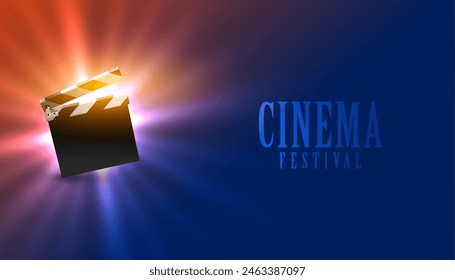 3d style clapper board with light effect for cinema background vector 