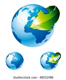 3d Style Earth Globe with an Arrow showing a recycle concept