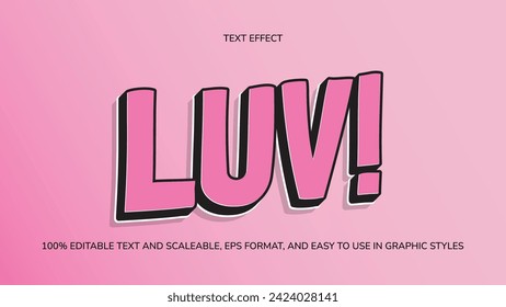 3D Style Editable Text Effect Luv! Pink EPS Ready to Use