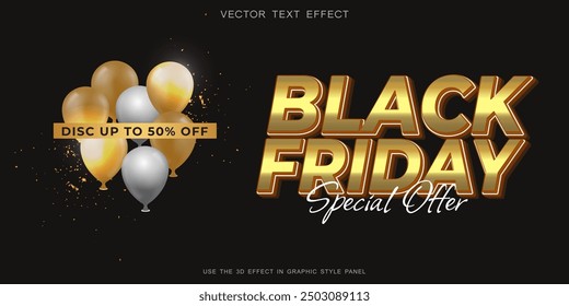 3d style editable text effect black friday with dark gold background