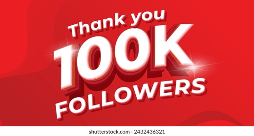 3D style editable text thank you 100K followers on red background