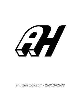 Letras elegantes del monograma AH del estilo 3D en negrita negra .