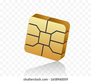 3D Style EMV Microchip. Nfc Technology For Secure Contactless Payments. Golden SIM Card Chip.