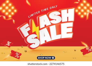 3D style Flash Sale banner template design for web or social media.