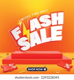 Estilo 3D Estilo Flash Sale texto y diseño de plantillas de banner de podio rojo para web o medios sociales.