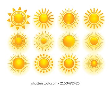 3d style full yellow sun set of twelve