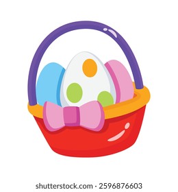 A 3d style icon of easter egg basket with a bow