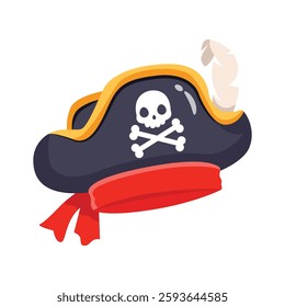 A 3d style icon of pirate hat with a skull