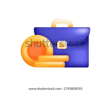 3D style illustration of a concept about job openings for accounting and finance staff. Recruitment for financial or economic professionals. Illustration of a briefcase and coins. Symbol, icon, or sign. 3D vector. White background.