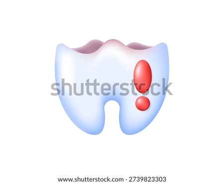 3d style illustration of a dark cavity and a red exclamation mark. dental health awareness and dental disease warnings. concept of being alert to the dangers of cavities. vector 3d design. white background