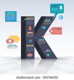 3d Style Letter K Flat Infographics Design and Web Elements. Business, Marketing Concept Vector Template