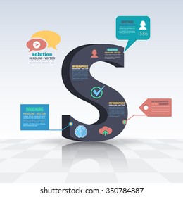 3d Style Letter S Flat Infographics Design and Web Elements. Business, Marketing Concept Vector Template