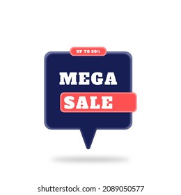 3d Style Mega Sale Text Box. Floating Text Box On White Background.