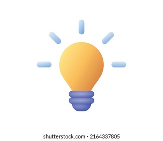 3D Style minimal yellow bulb icon. Idea light bulb, energy symbol, electric lamp, solution, business, strategy concept. cartoon vector art.