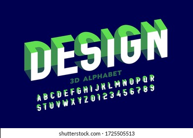 3D style modern font, alphabet letters and numbers vector illustration