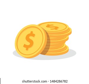 Ilustración vectorial moderna de estilo 3D. Monedas de oro, dólares. Dinero comercial. Juego de efectivo. Compra, venta de bienes. Un préstamo de un banco para negocios. Icono de dinero. Icono volumétrico para el dinero.