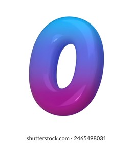 3D Style Number 0. Rendered Digit Zero Illustration in Gradient Blue and Violet. Glossy Inflatable Numbers. Vector illustration