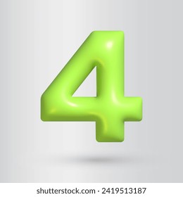 3d estilo número 4. Cuatro iconos. Representación de color verde realista
