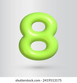 3d style number 8. Eight icon. Realistic green color render